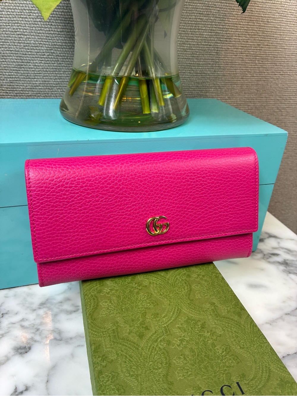Gucci Hot Pink GG Marmont Leather Flap Wallet - NWOT Authentic - Picture 2 of 13